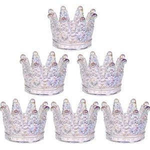 Set of 6 - Crown Crystal Glass Tealight / Votive Candle Holders / Egg Stands